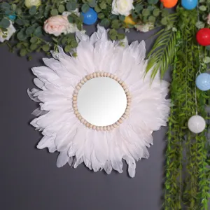 Specchio da Parete Appendiabiti in Piuma Tessuta a Mano Bohemien Arazzo Boho Nordico Arredamento Casa per Ingresso Soggiorno Camera