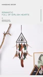 Triangle dream catcher wall hanging decor boho feather wind chime ornament for home room