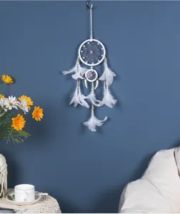 Bonito atrapasuenos blanco de doble anillo decoracion de pared pluma artesania regalo.