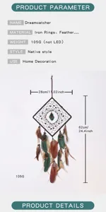 Detailed view showing the dimensions, weight and native style features of the dreamcatcher.