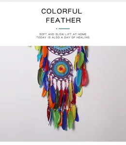 Indian style three ring colorful feather dream catcher wall hanging home decor piece.