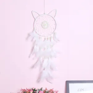 Lichtgevende kat dromenvanger wandhangers, schattige handgemaakte veer hanger voor kinderkamer