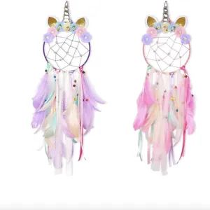 Unicorn Dream Catcher Handmade Feather Wind Chime Kids Room Wall Hanging Decor