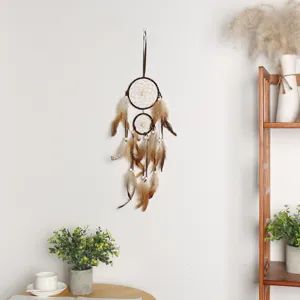 Indian Style Double Ring Feather Dream Catcher Wall Hanging Boho Home Bedroom Decor Handmade Tapestry Gift