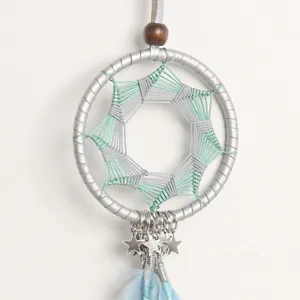 Atrapasueños heptagrama para coche con plumas y colgantes de estrellas para decoración