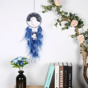 Natural Crystal Gravel Tree Of Life Dream Catcher Wall Hanging Decor Feather Wind Chime Handcrafted Ornament Gift