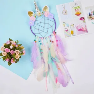 Unicorn Dream Catcher Handmade Feather Wind Chime Kids Room Wall Hanging Decor Gift