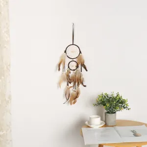 Indian style double ring dream catcher wall hanging decor for cozy bohemian home interior design.