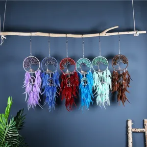 Natural crystal stone tree of life dream catcher hanging ornament home decor main view