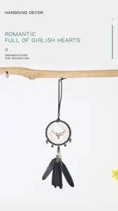 Car hanging dreamcatcher pendant with deer head design black feather decoration for interior wall decor