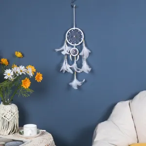 Atrapasueños blanco de dos anillos con plumas, decoración colgante de pared para el hogar.