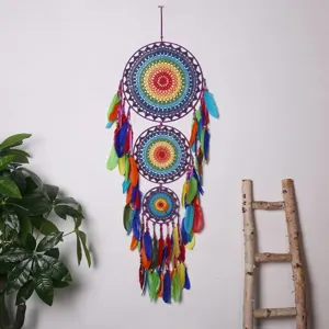 Indian style three-ring colorful dream catcher wall hanging decor for home room.