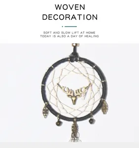 Car hanging dream catcher ornament with metal deer head design and delicate woven rope.