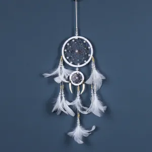 Atrapasueños blanco de dos círculos con plumas decoración de pared dormitorio carillón regalo