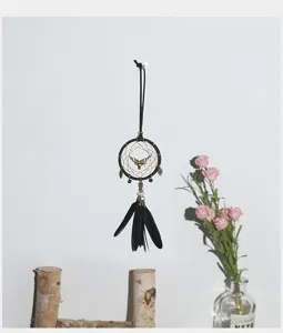 Black dream catcher car hanging pendant deer head wall decor feather ornament for interior style