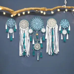 5-piece boho dream catcher wall hanging decor with star and moon for bedroom bedside.