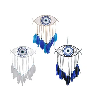 Evil eye wall hanging with feathers boho home decor bedroom wall decoration best choice.