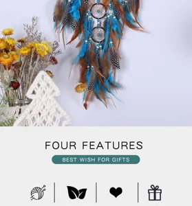 Turquoise tree of life dream catcher wall hanging decor with feathers and beads for home room.