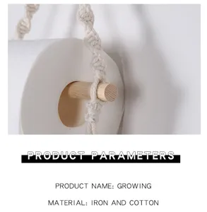 Handmade cotton rope toilet paper holder, punch-free bathroom tissue rack storage organizer.