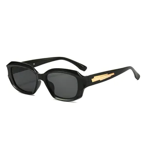Schicke unregelmässige kleine Sonnenbrille mit goldenem Bügeldetail für Damen Streetwear.