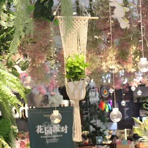 Porte-plante en macramé fait main support mural en coton bohème pour décoration maison