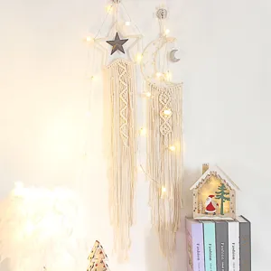 Handmade Cotton Cord Dream Catcher Wall Hanging Moon Star Bohemian Tapestry Wall Decor With Tassels For Bedroom Home