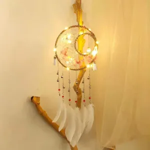 Creative butterfly sun and moon dream catcher with LED lights feathers room decor hanging