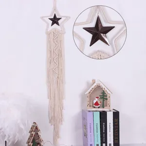 Handcrafted macrame star wall hanging bohemian cotton fringe tapestry home decor gift