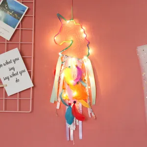 Colorful unicorn led dream catcher handmade feather wall hanging cute room decor item