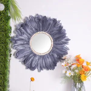 Bohemien fatto a mano piuma specchio da parete decorativo pezzo appendi per arredamento casa