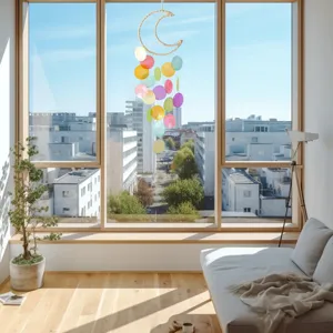 Λεπτομερής όψη ονειρεμένου ανεμοδάρματος με κοχύλια για παράθυρο και φωτισμό.