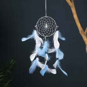 Attrape-Rêves Fait Main Tenture Murale Anneau Rayé Noir Et Blanc Avec Plumes Carillon Éolien Maison Chambre Décor