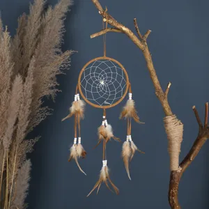 Boho χειροποίητη ονειροπαγίδα κρεμαστός τοίχου διακόσμηση με φτερά και χάντρες σπίτι
