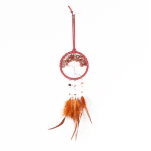 Red crystal life tree dream catcher car hanging pendant with feathers interior decor