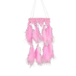 Rosa spitze traumfaenger feder hängeanhänger mit led lichterkette für zimmerdeko.
