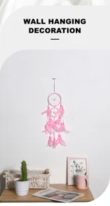 Atrapasueños de pared con plumas rosas y dos anillos decoración artesanal hogar coche