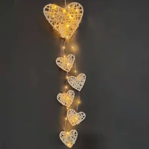 Valentine woven heart string lights LED romantic wall hanging decoration for room party use