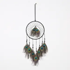 Attrape reves paon suspension murale plume vintage decoration interieure art ornament