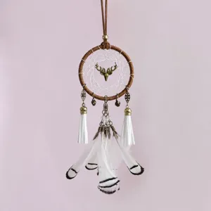 Boho Feder Hirschkopf Traumfänger Auto Hängendes Ornament Wanddekoration Für Autospiegel Und Zimmer
