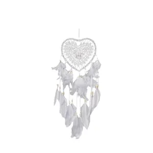 Attrape-rêves cœur blanc fait main plume suspension murale mariage déco esthétique chambre