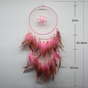 Pink handmade feather dream catcher wall hanging decor for home wedding and festival celebration