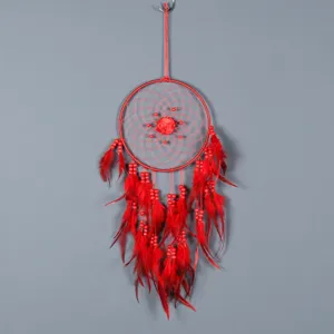 Red feather dreamcatcher wall hanging handmade home decor wedding festival craft item