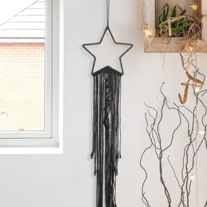 Black macrame star wall hanging tapestry bohemian minimalist home bedroom wall decor art