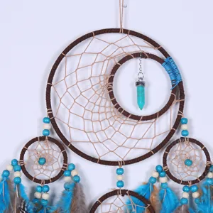 Handmade Turquoise Crystal Dream Catcher Wall Hanging Boho Home Decor Bedroom Aesthetic