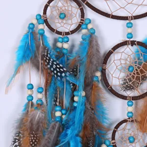 Boho blue feather dream catcher wall hanging handmade decor for bedroom and living room