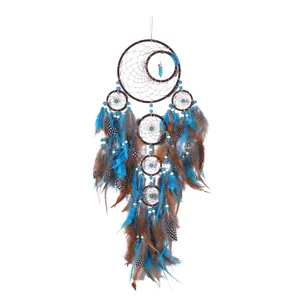 Beautiful handmade turquoise dream catcher wall hanging with feathers for home decor room accent