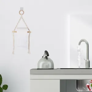 Handmade Macrame Toilet Paper Holder Wooden Ring Hanging Tissue Roll Hanger for Bathroom Wall
