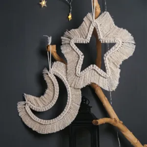 Bohemian Woven Moon Star Wall Hanging Tassel Cotton Cord Tapestry Modern Minimalist Home Decor For Living Room Bedroom