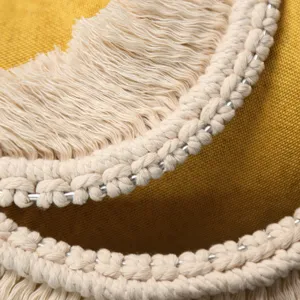 Macrame wall hanging fringe tassel decoration aesthetic boho home decor close up view