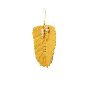 Handgemachter gelber Makramee Blatt Wandbehang mit Holzperlen Boho Heimdekoration